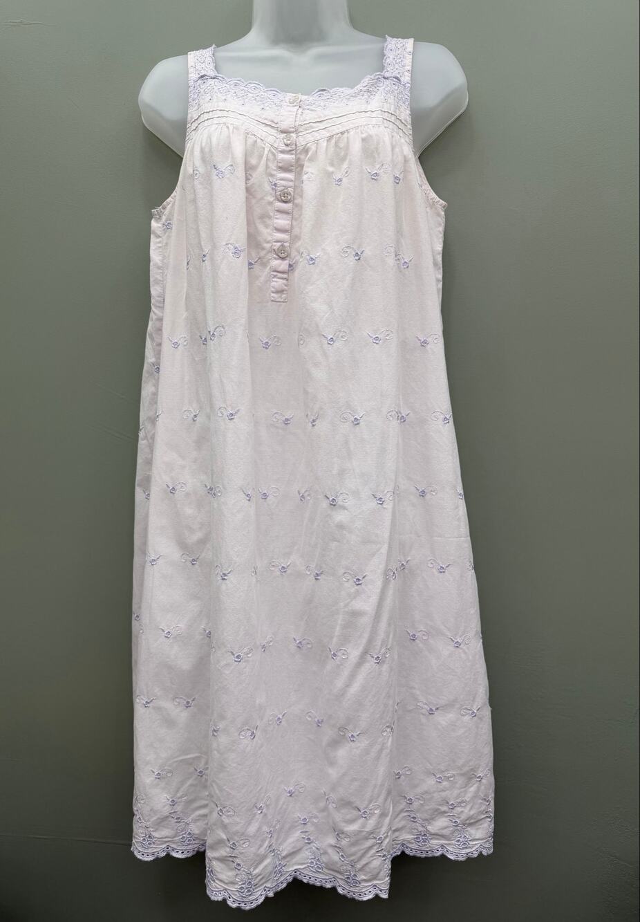 Adonna White Cotton Embroidered Nightgown Medium Cottagecore Prairie Midi